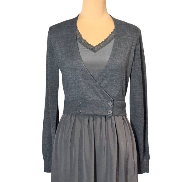 Vintage Babydoll Dress Sz.M Gray  Office Siren Career Work Twee Minimalist - Picture 2 of 13